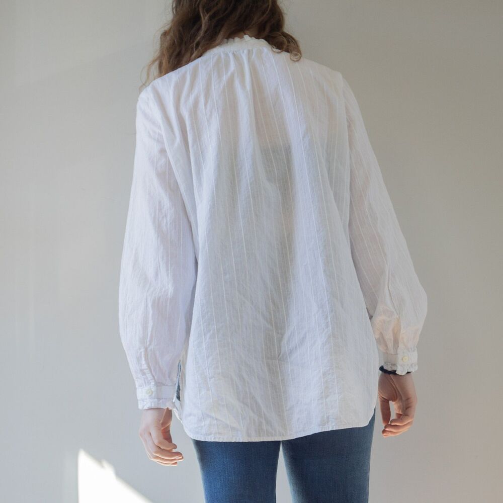 White Button Down High Collar Coquette Regency Cottage Dressy Women's Top - Picture 4 of 9